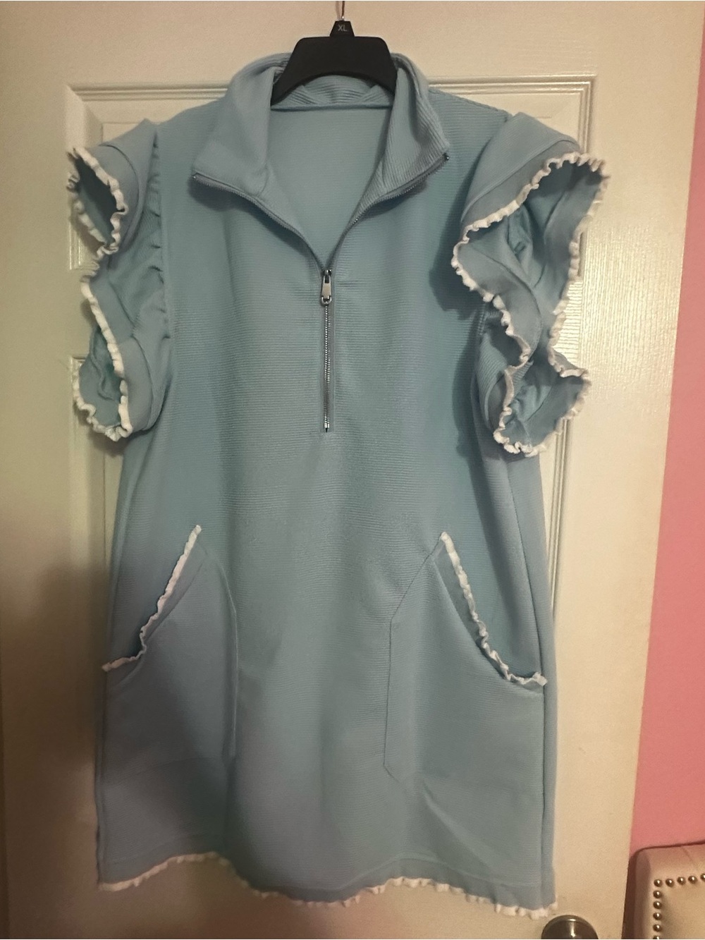 Source Unknown Pastel Blue Ruffle-Sleeve Midi Dress (purchased from TikTok shop)